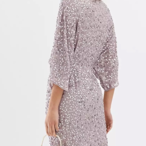 ASOS Design Kimono Plunge Embellished Midi Dress in Purple - Picture 7 of 8